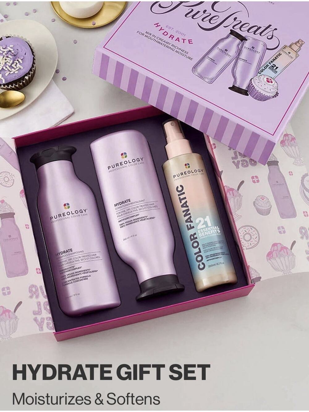 Pureology Hydrate Gift Set Shampoo Conditioner Leave-In Spray Vegan Sulfate-Free